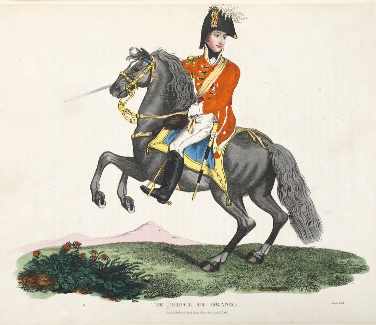 Der Prinz von Oranien, veröffentlicht von Richard Evans, graviert von Romney, Illustration aus An Historical Account of the Battle of Waterloo von William Mudford, 1816 von English School