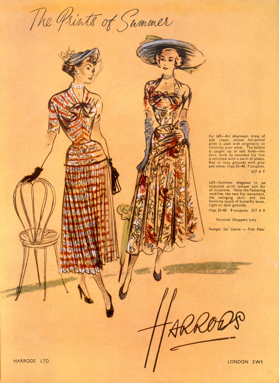 Die Drucke des Sommers, von Harrods Ltd Juni 1948 von English School