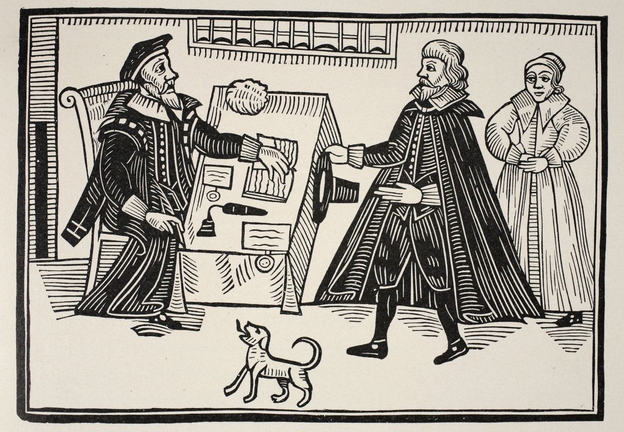 Der Proktor und Parator, Titelblatt einer Abhandlung über die Missbräuche und Exorbitanzen der geistlichen Gerichte, 1641 von English School