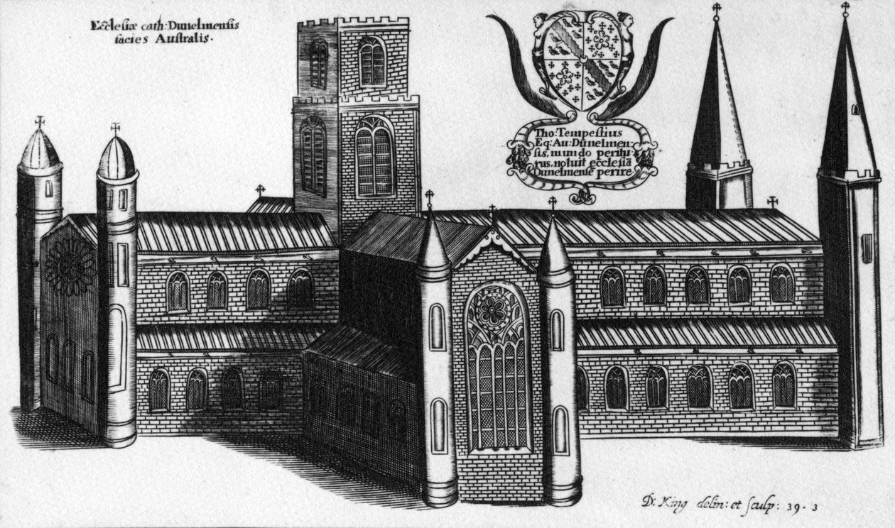 Die südliche Außenansicht der Kathedrale von Durham, 1660 von English School