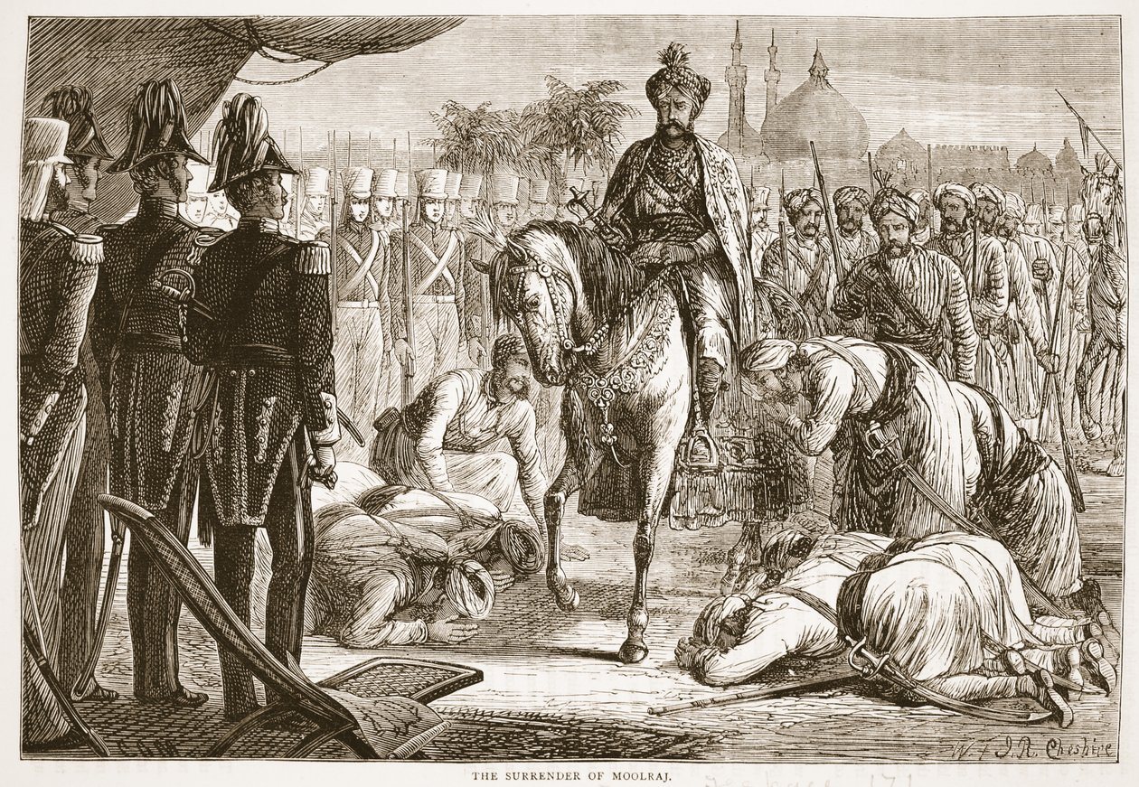 Die Kapitulation von Moolraj, Illustration aus Cassells Illustrierter Geschichte Englands von English School