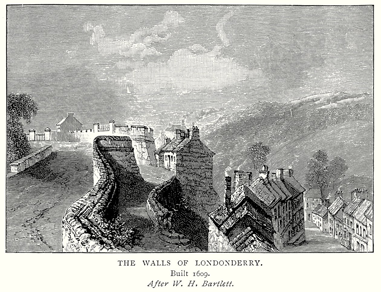 Die Mauern von Londonderry (Gravur) von English School