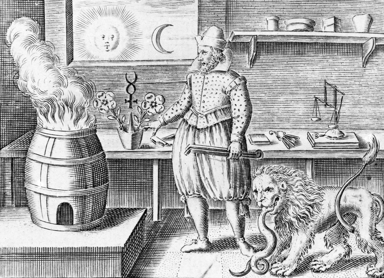 Der Alchemist in seiner Werkstatt von English School