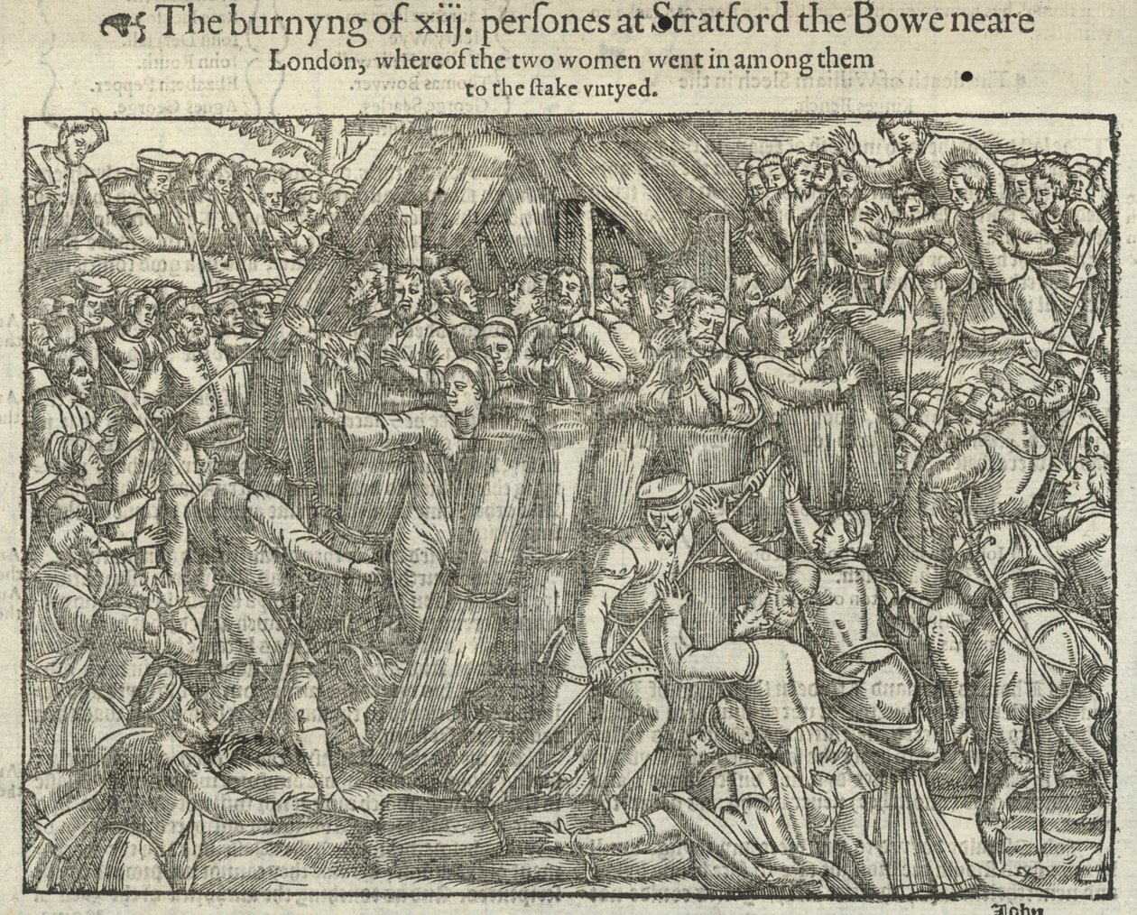 Das Verbrennen von dreizehn Personen in Stratford le Bow (Gravur) von English School