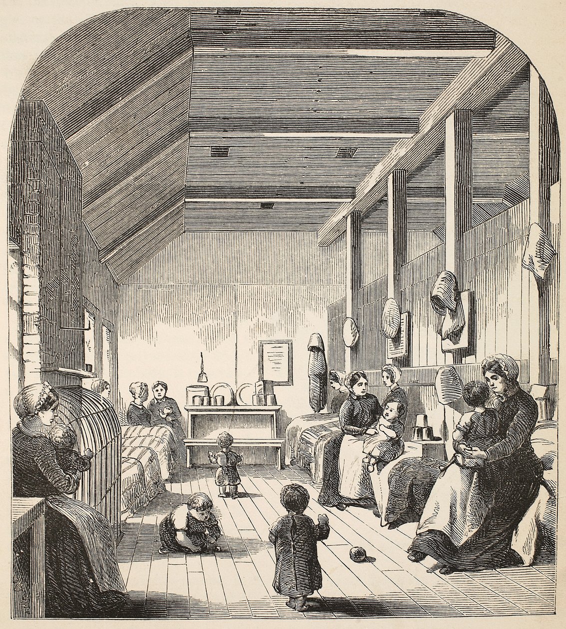 Die Gefängnis-Kinderkrippe im Brixton-Gefängnis, Illustration aus The Criminal Prisons of London and Scenes from Prison Life von Henry Mayhew und John Binny, veröffentlicht 1862 von English School