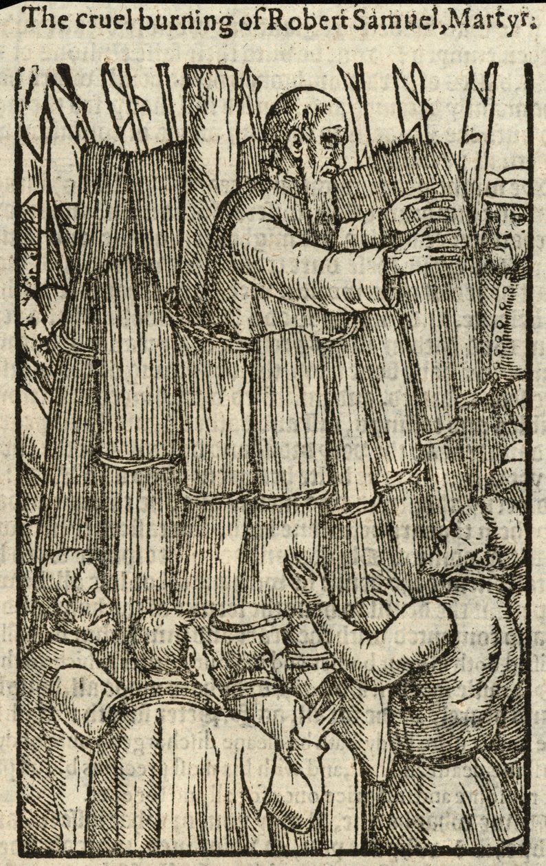 Die grausame Verbrennung von Robert Samuel, Märtyrer (Gravur) von English School