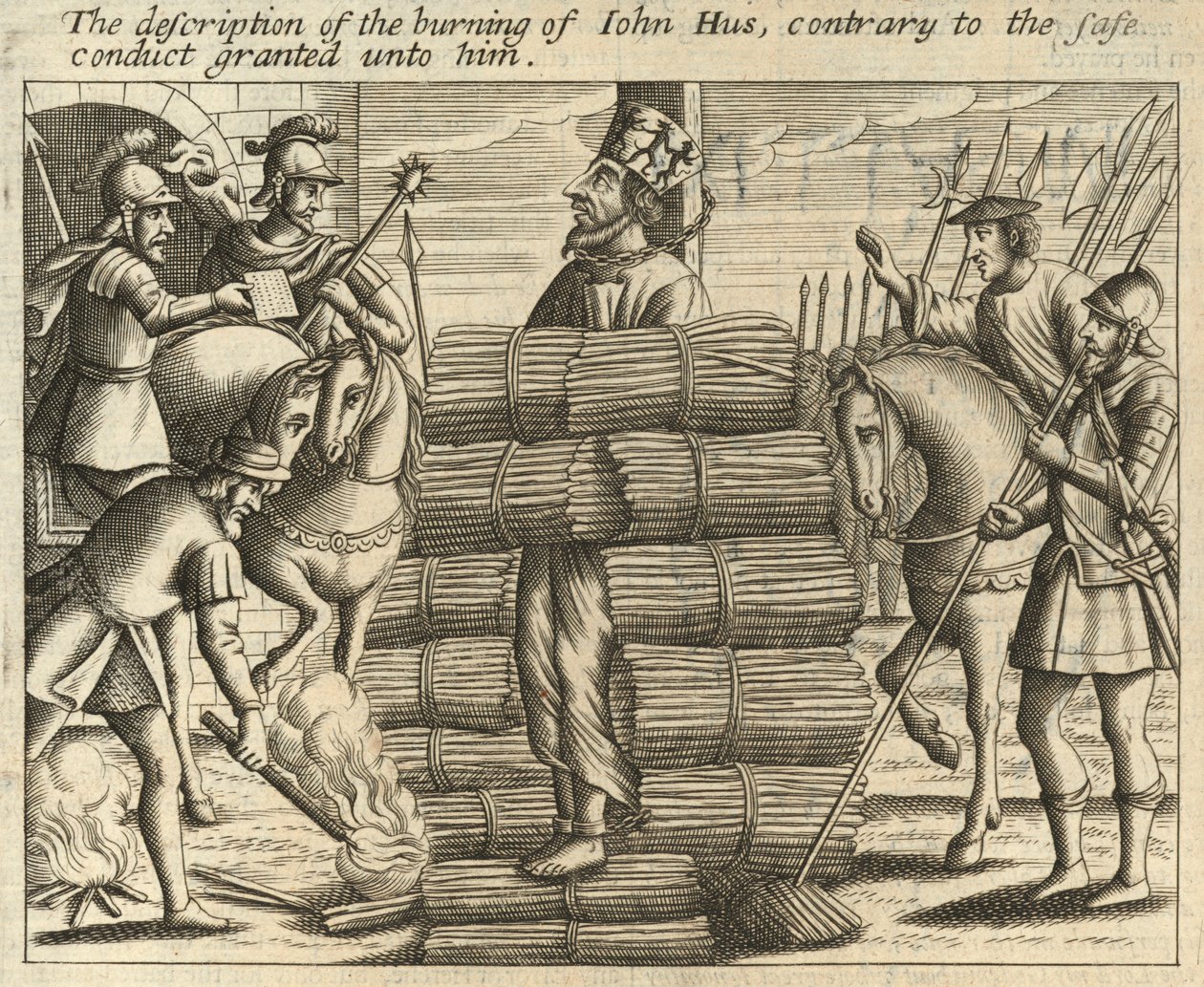 Die Beschreibung der Verbrennung von Jan Hus, entgegen dem ihm gewährten Geleitbrief von English School