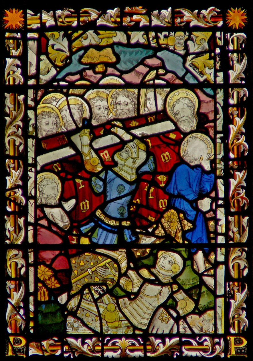 Das Ostfenster, das das Begräbnis der Jungfrau Maria und das Umstürzen des Sarges (der Junge aus Bourges) darstellt von English School