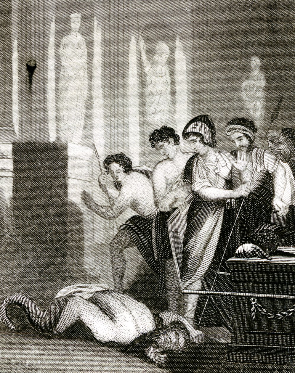 Das Idol Dagan fällt zu Boden, als die Heilige Bundeslade in seinen Tempel gebracht wird von English School