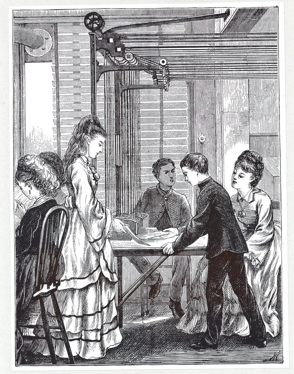 Die Instrumente zur Nachrichtenübermittlung im Post Office Telegraph Headquarters, Telegraph Street, London, aus The Graphic, 1871 von English School