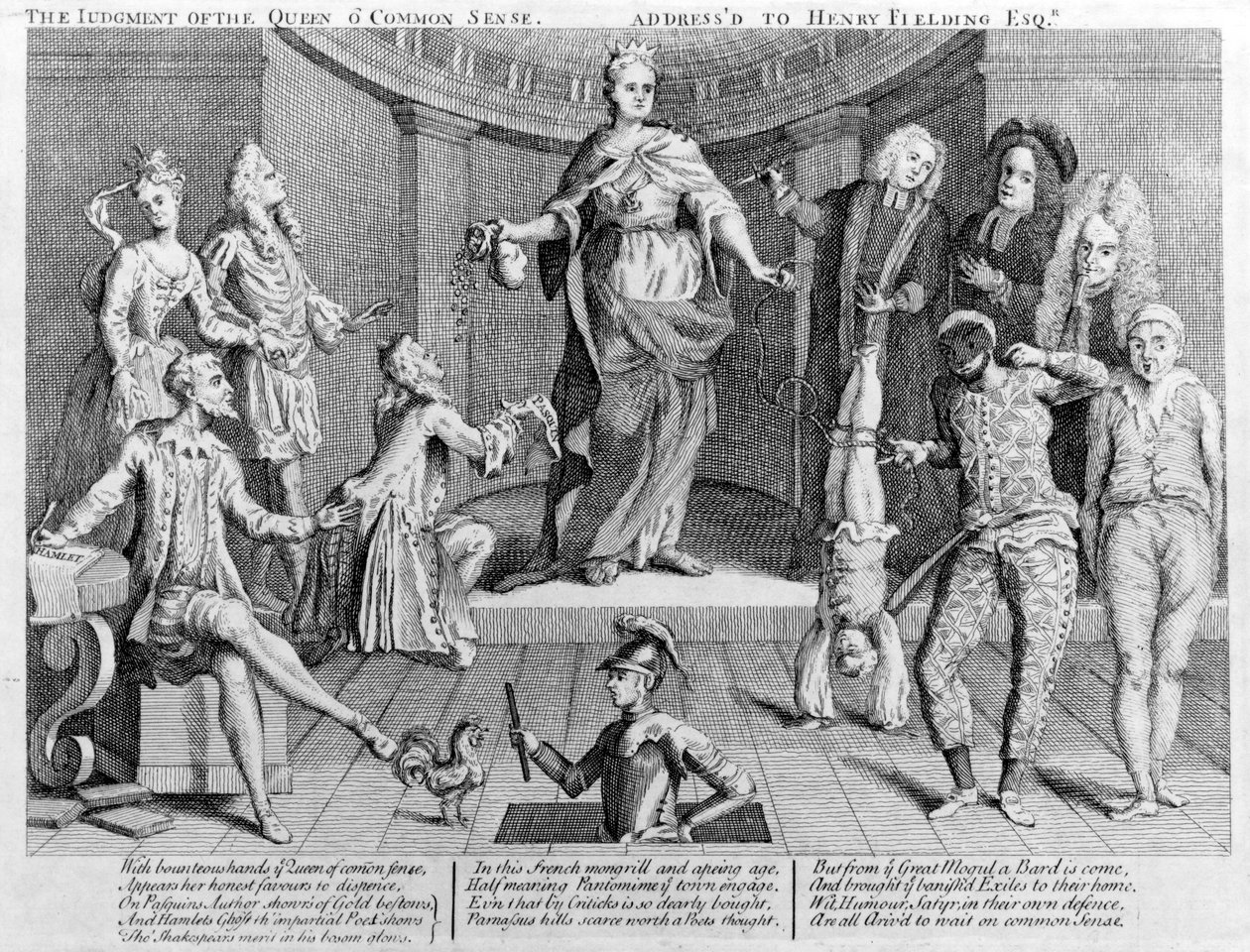 Das Urteil der Königin des gesunden Menschenverstands, adressiert an Henry Fielding Esq., 1736 von English School