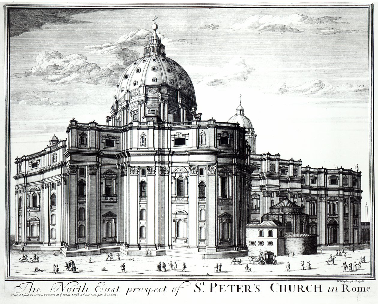 Die nordöstliche Aussicht auf die St. Peterskirche, Rom, graviert von H. Hulfbergh von English School