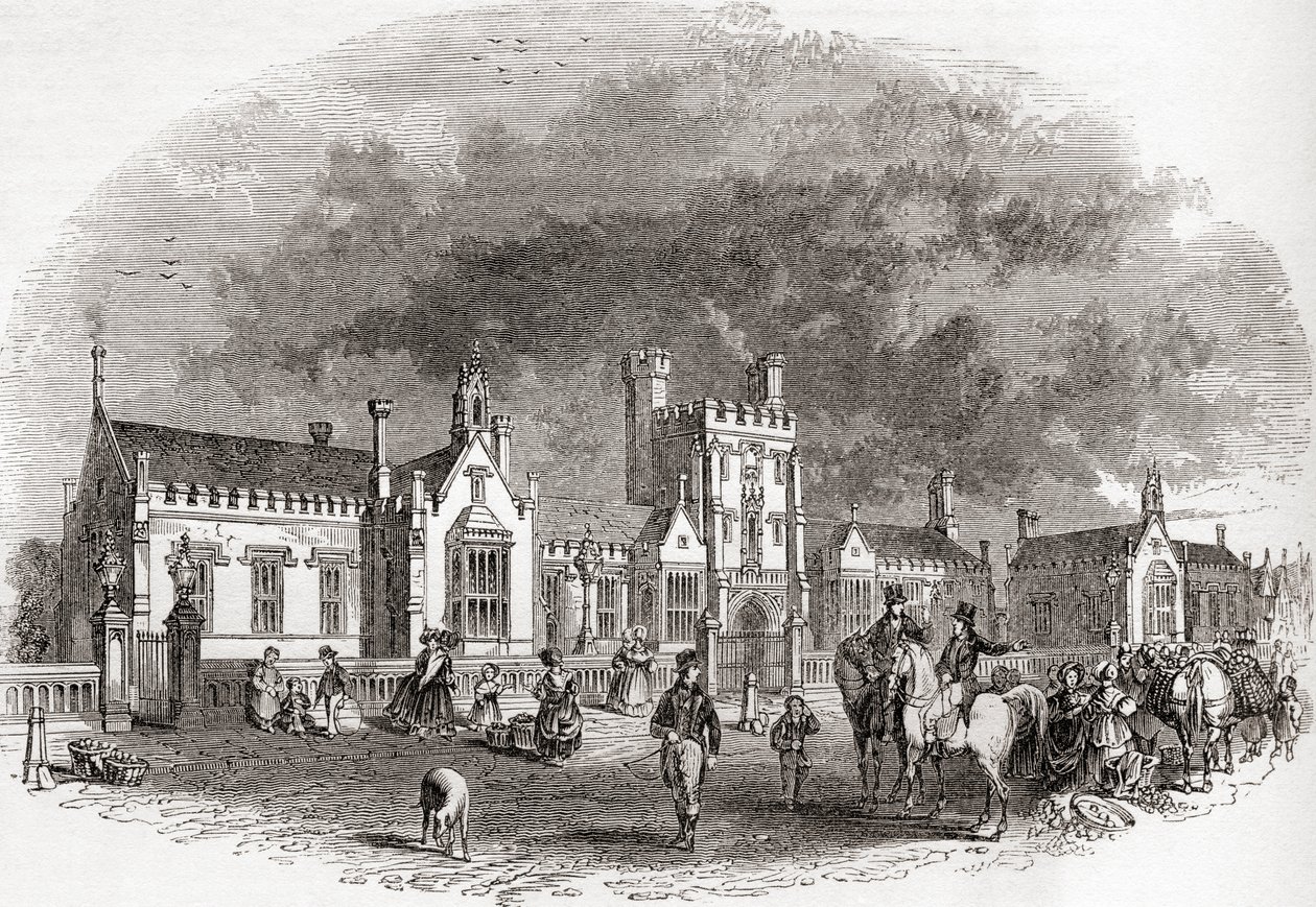 Die alte Bedford School, wieder aufgebaut im späten 19. Jahrhundert, aus "Old England: A Pictorial Museum", veröffentlicht 1847 von English School