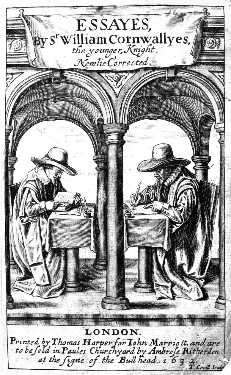 Titelseite zu Essayes von Sir William Cornwallis, Druck von Thomas Cecill, veröffentlicht 1632 von English School