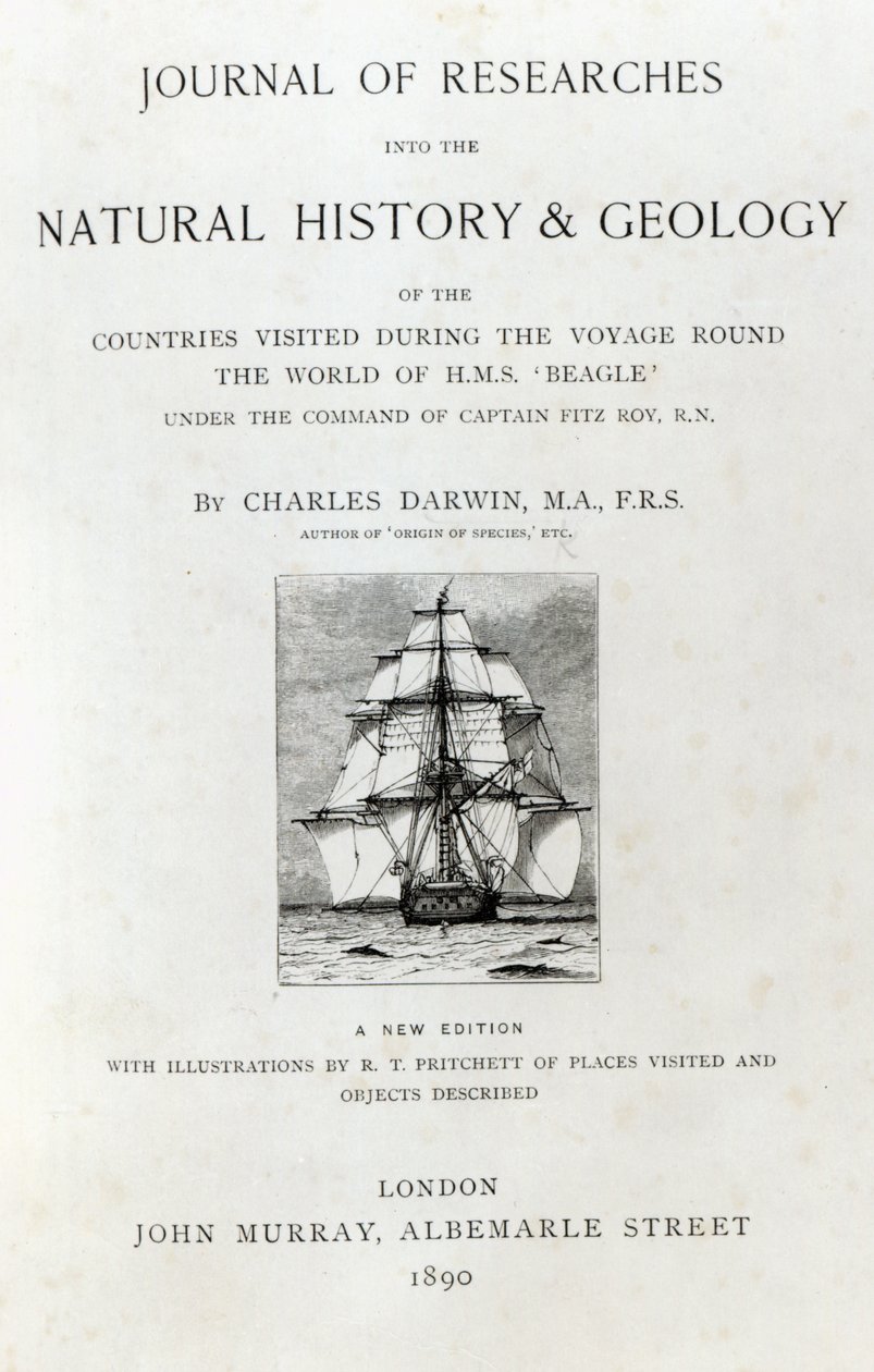 Titelseite zu The Voyage of the Beagle von Charles Darwin, Ausgabe veröffentlicht 1890 von English School