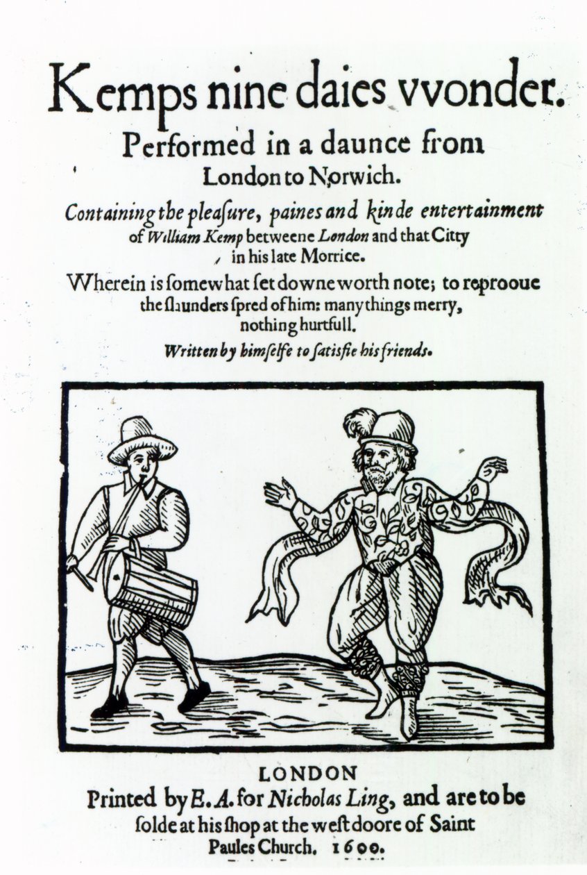 Titelseite zu William Kemps Nine Days Wonder, veröffentlicht 1600 von English School