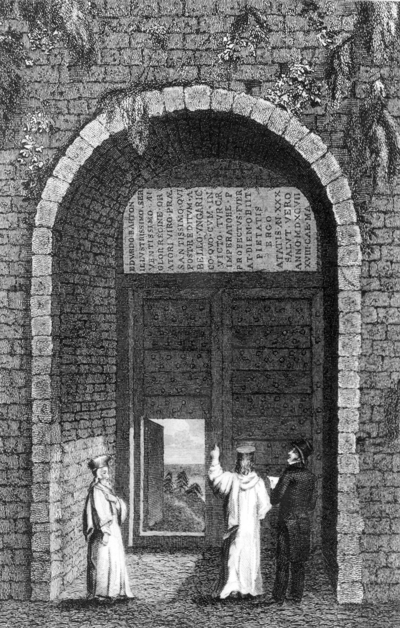 Grabstein des britischen Botschafters Edward Barton über einem Klostertor auf den Prinzeninseln, aus Residence at Constantinople von Robert Walsh, 1836 von English School