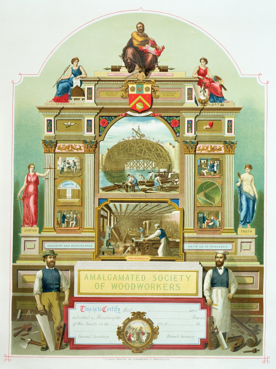 Handelszeichen der Amalgamated Society of Woodworkers, 1860 von English School