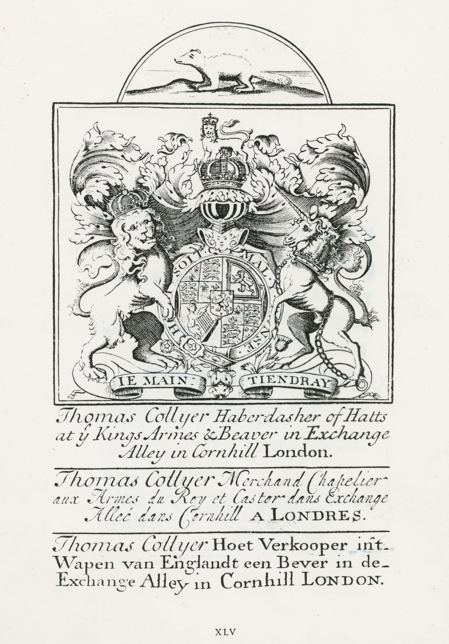 Handelskarte für Thomas Collyer, Cornhill Kurzwarenhändler von English School