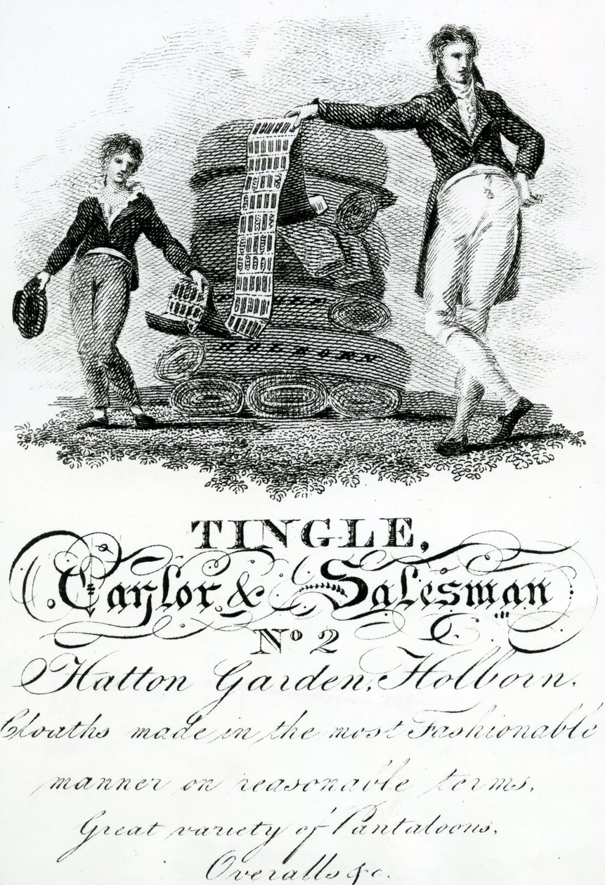 Handelskarte für Tingle, Taylor und Salesman, Nr. 2 Hatton Garden, Holborn von English School