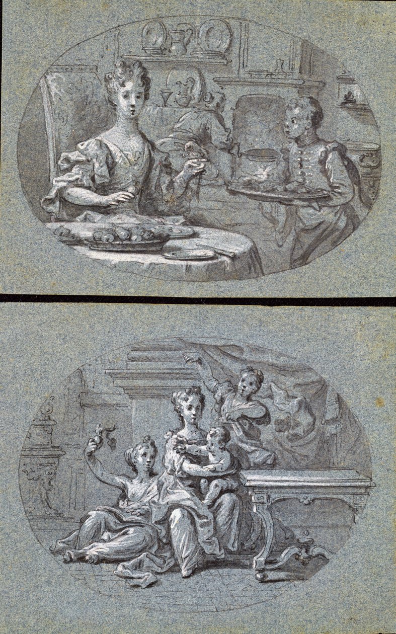 Zwei häusliche Szenen, ca. 1725 von English School