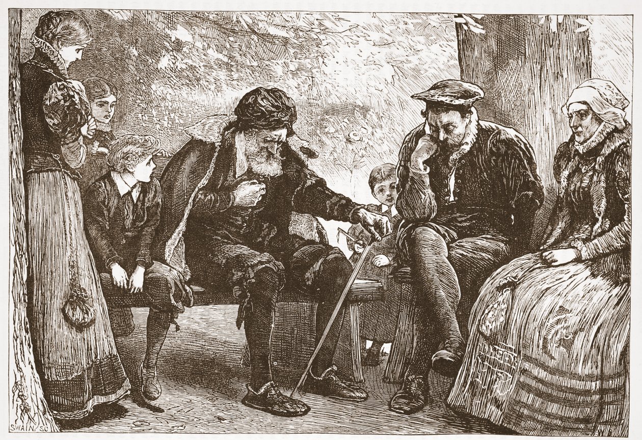 Unter den Lindenbäumen, Illustration aus The History of Protestantism von James Aitken Wylie, veröffentlicht 1878 von English School