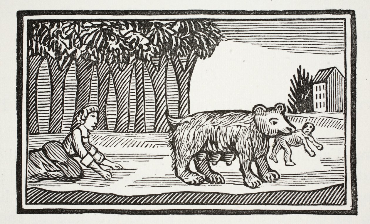 Valentin und Orson, Illustration aus Chap-books of the Eighteenth Century von John Ashton, veröffentlicht 1882 von English School