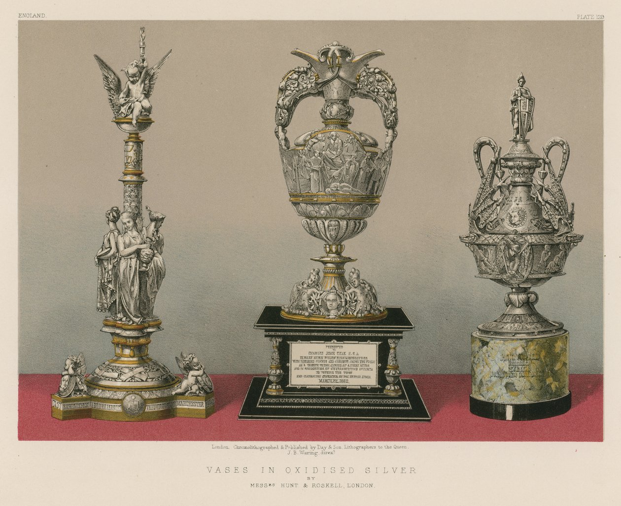 Vasen aus oxidiertem Silber von Messrs Hunt und Roskell, London von English School