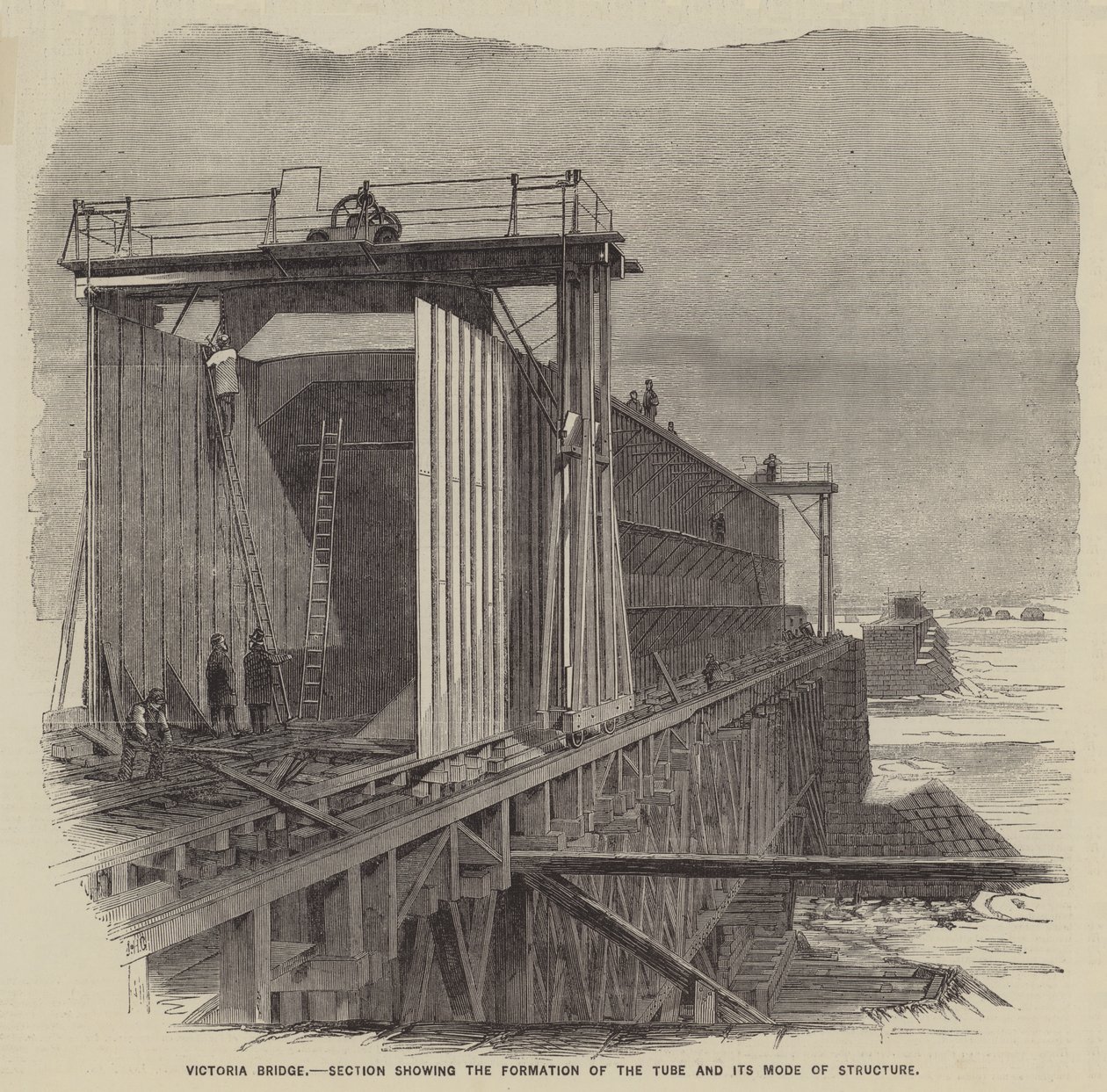 Victoria-Brücke, Querschnitt zeigt die Bildung des Rohrs und seine Bauweise von English School