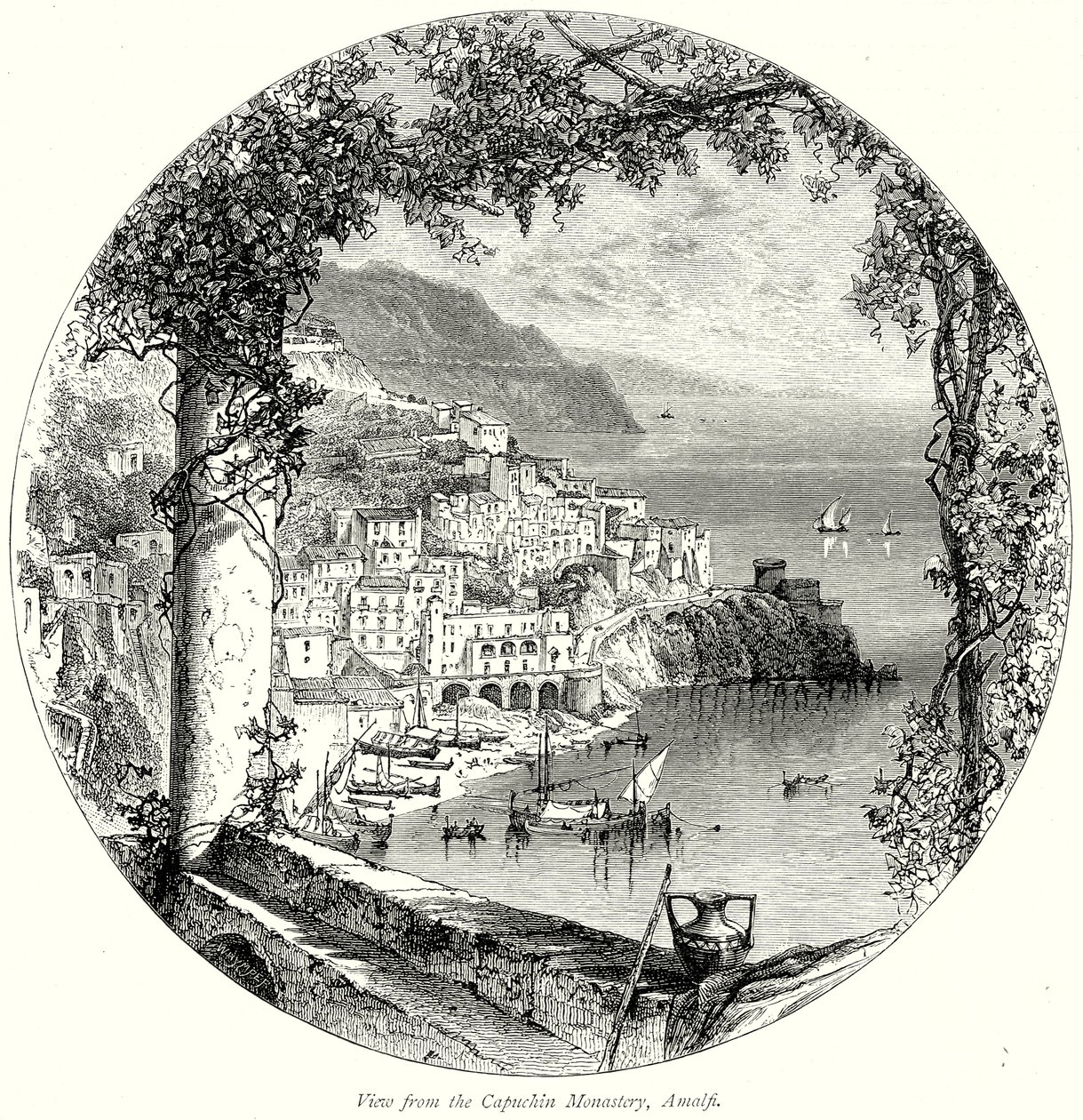 Blick vom Kapuzinerkloster, Amalfi (Gravur) von English School
