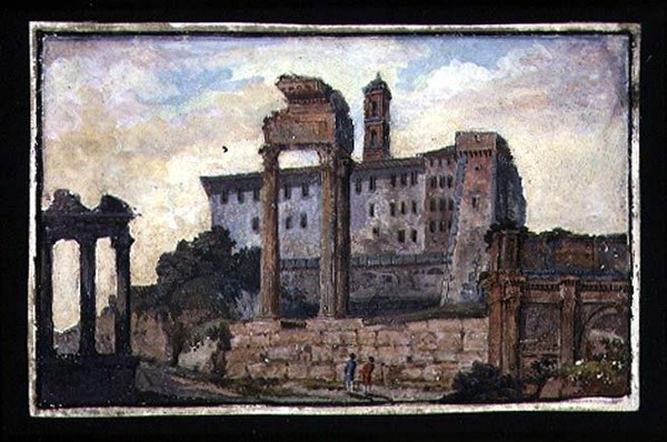 Ansicht des Kapitols und der Tempel von Castor und Pollux, Rom, ca. 1800 von English School