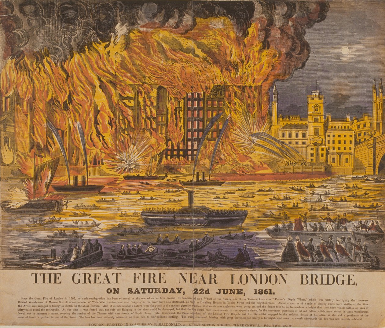 Ansicht des Cottons Wharf Brandes, 1861 von English School