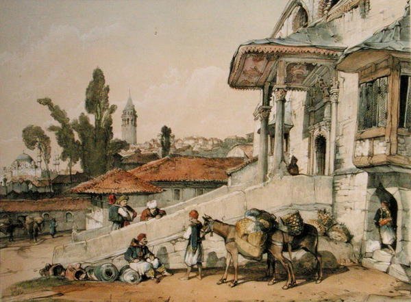 Ansicht des Bezirks Galata, frühe 1800er Jahre (Feder und Tinte auf Papier) von English School