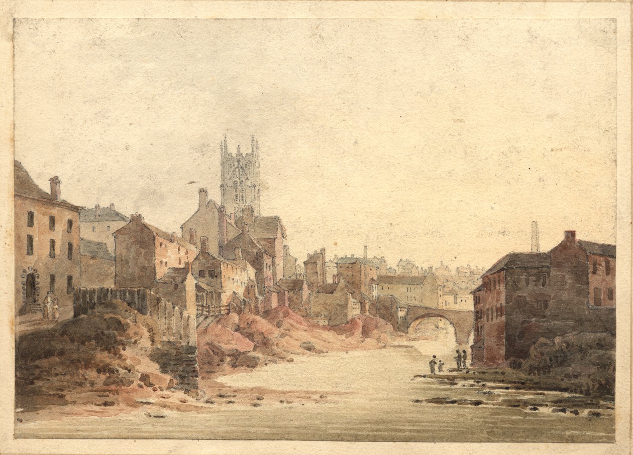 Blick auf den Fluss Irwell, Manchester, ca. 1820-30 von English School