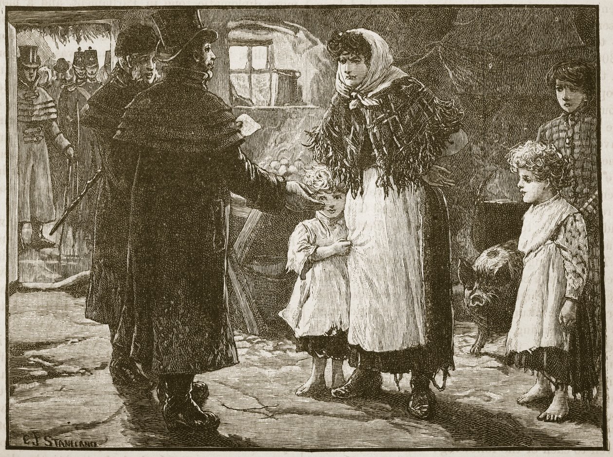 Besuch des Zehntenprokurators, Irland, 1832, Illustration aus Cassells Illustrierter Geschichte Englands von English School
