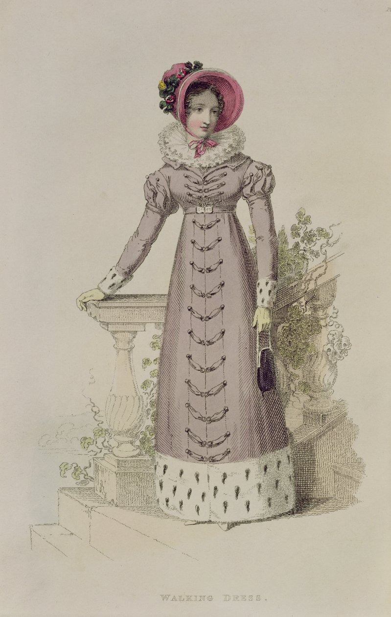 Spazierkleid, Modeplatte aus Ackermanns Repository of Arts von English School