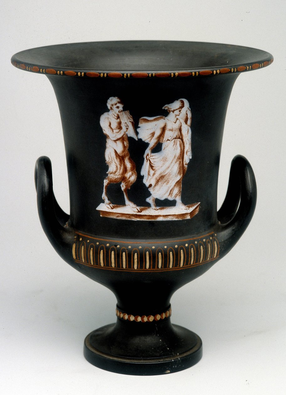 Wedgwood-Vase, die ein junges Mädchen und einen schwarzen Keramiksatyr darstellt, bemalt „mit der Enkaustik“. England, um 1775 - 1790. Münzkabinett, BN in Paris von English School