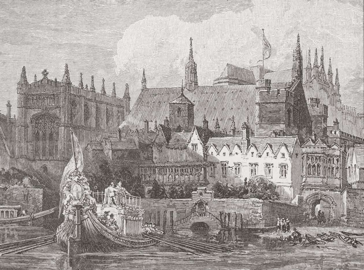 Westminster Hall vom Themseufer aus gesehen während der Herrschaft von Karl I., ca. 1625-49 von English School
