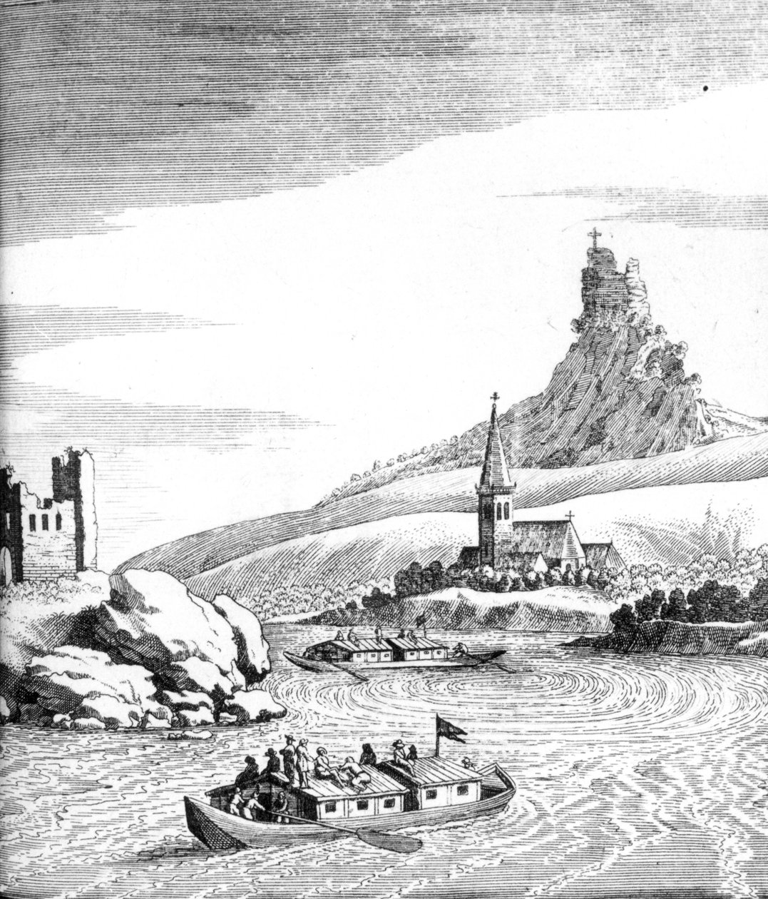 Strudel in der Donau, aus An Account of Several Travels von Edward Browne, veröffentlicht 1677 von English School