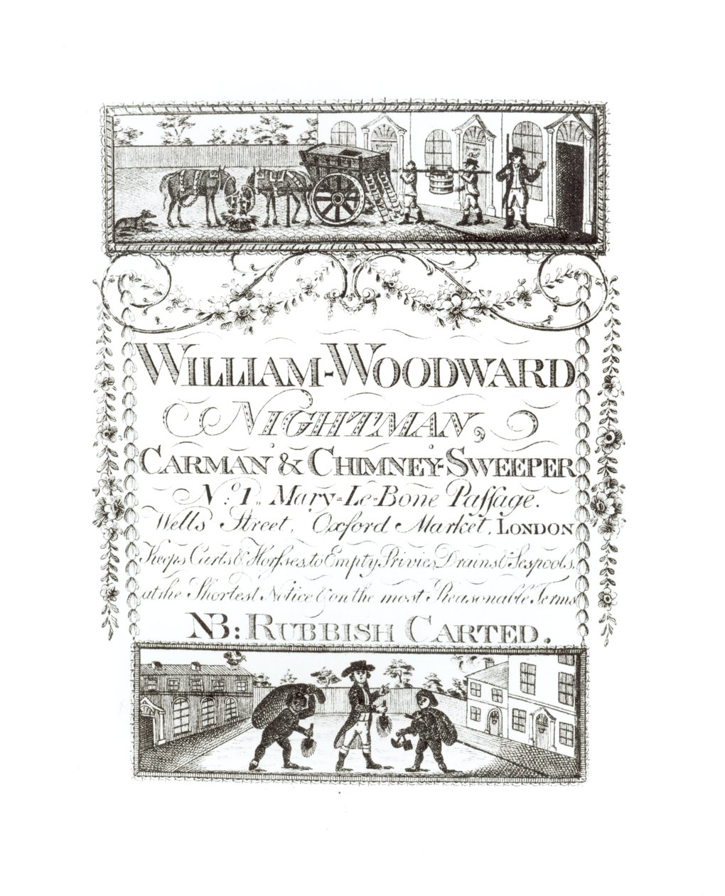 William Woodward, Nachtmann, Kutscher und Schornsteinfeger, Nr. 1 Mary-Le-Bone Passage, Wells Street, Oxford Market, London von English School