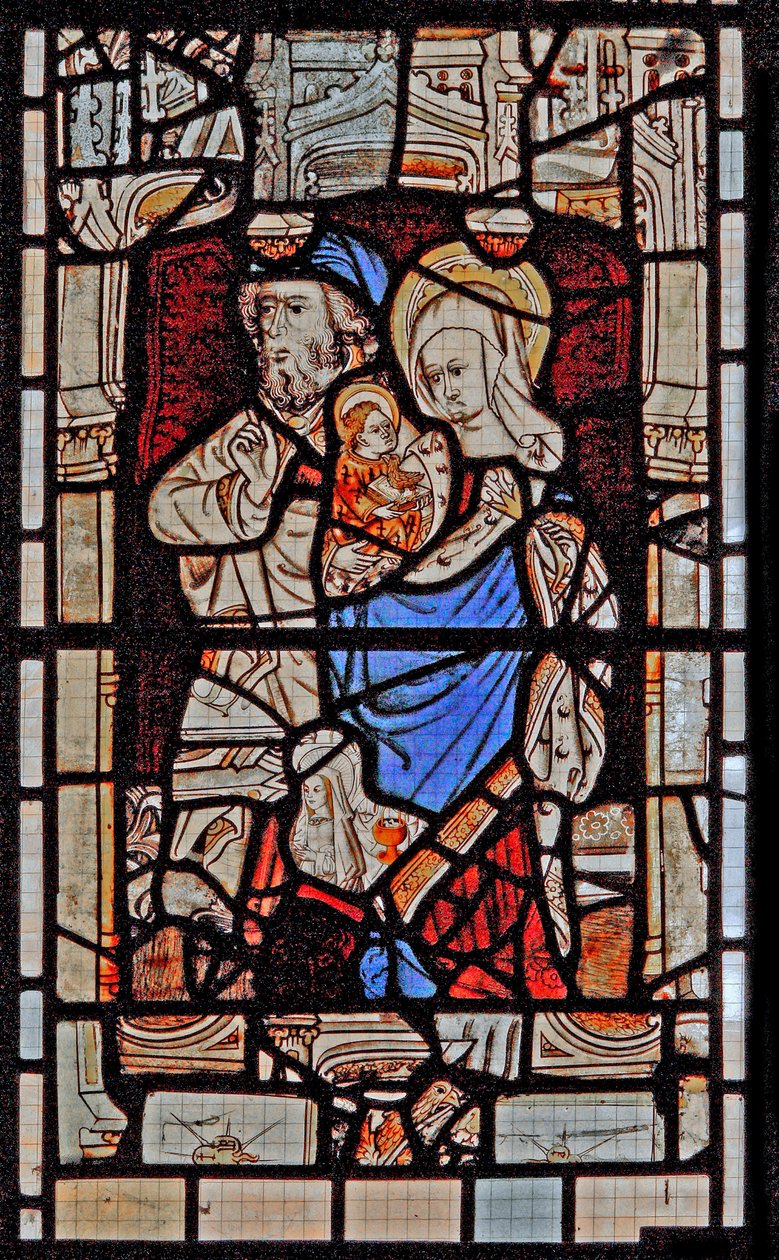 Fenster Ew, Darstellung von St. Maria Salome, Zebedäus mit dem Säugling St. Johannes von English School