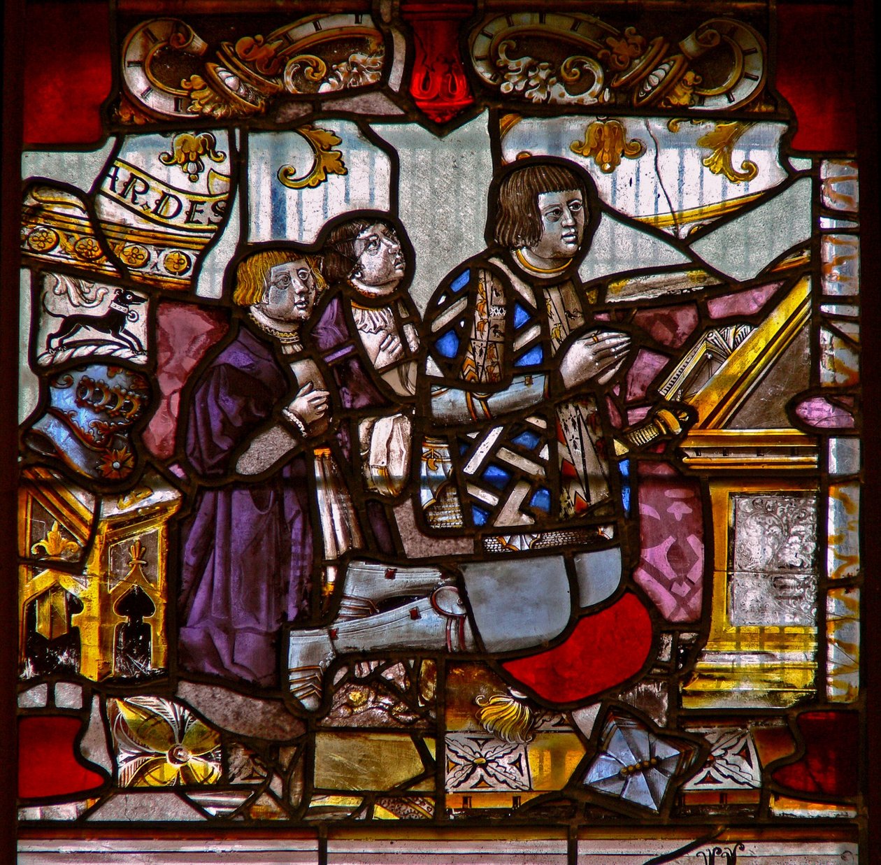 Fenster Ew, Darstellung eines Stifters - Sir Thomas Caves 3 Söhne von English School