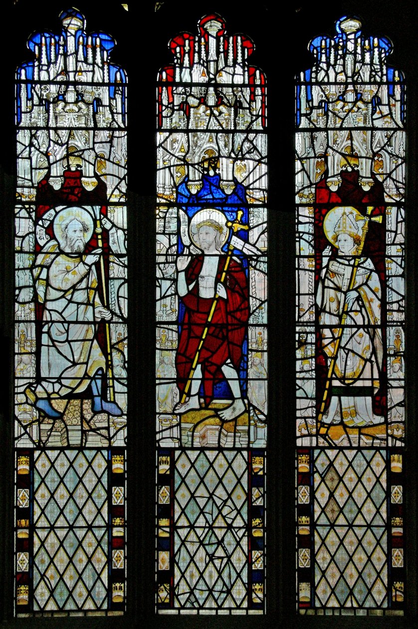 Fenster N5 zeigt den zweifelnden St. Thomas: Mit dem auferstandenen Christus und St. Thomas Becket? von English School