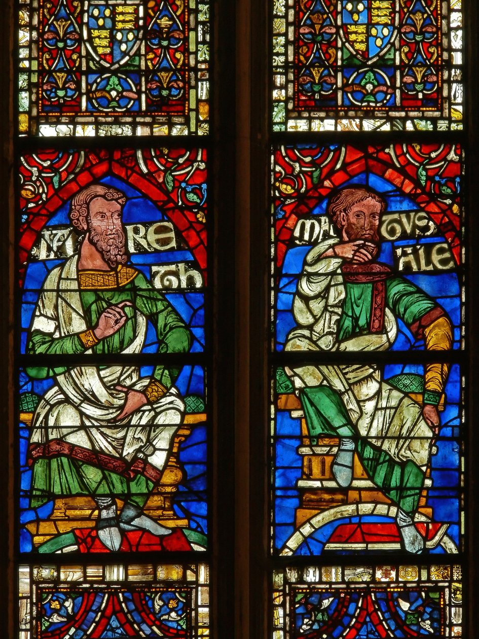 Fenster, das eine genealogische Figur zeigt: Jared und Methusalem von English School