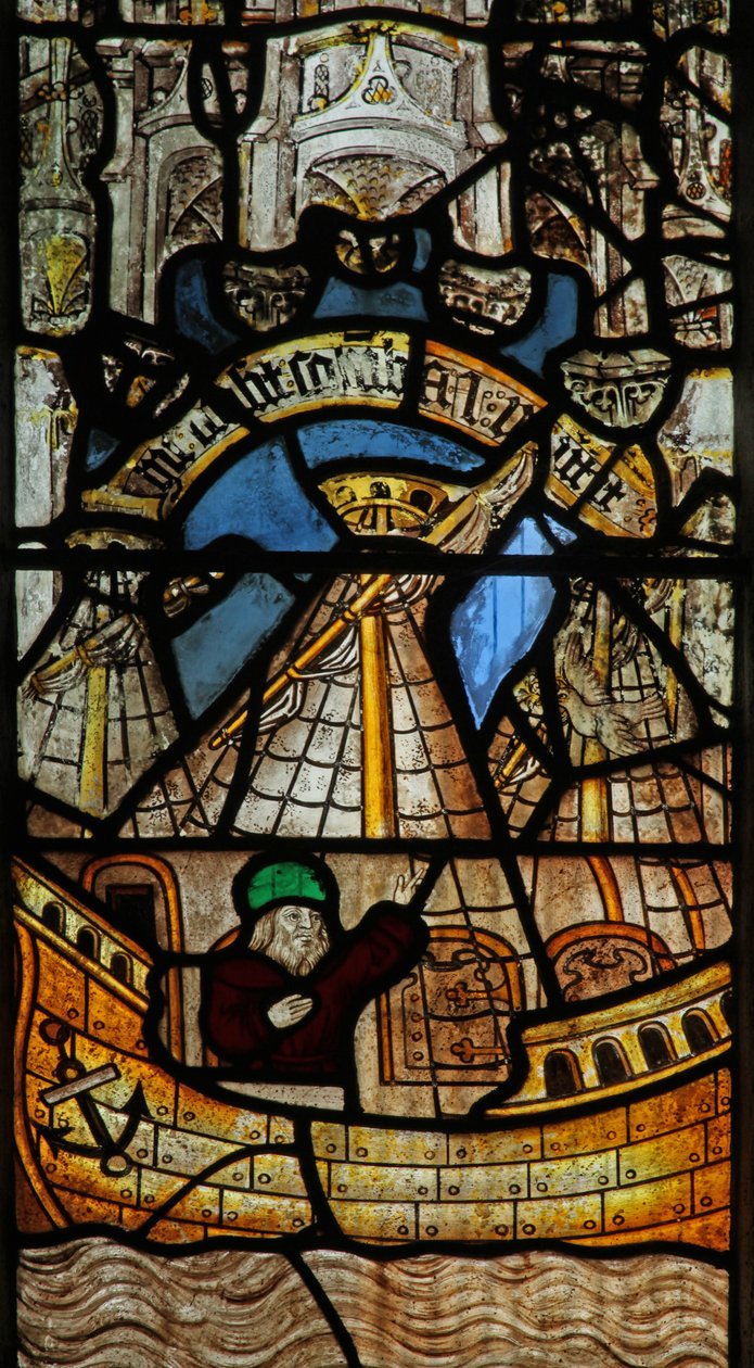 Fenster s2, die Geschichte der Arche Noah darstellend: Rückkehr der Taube von English School