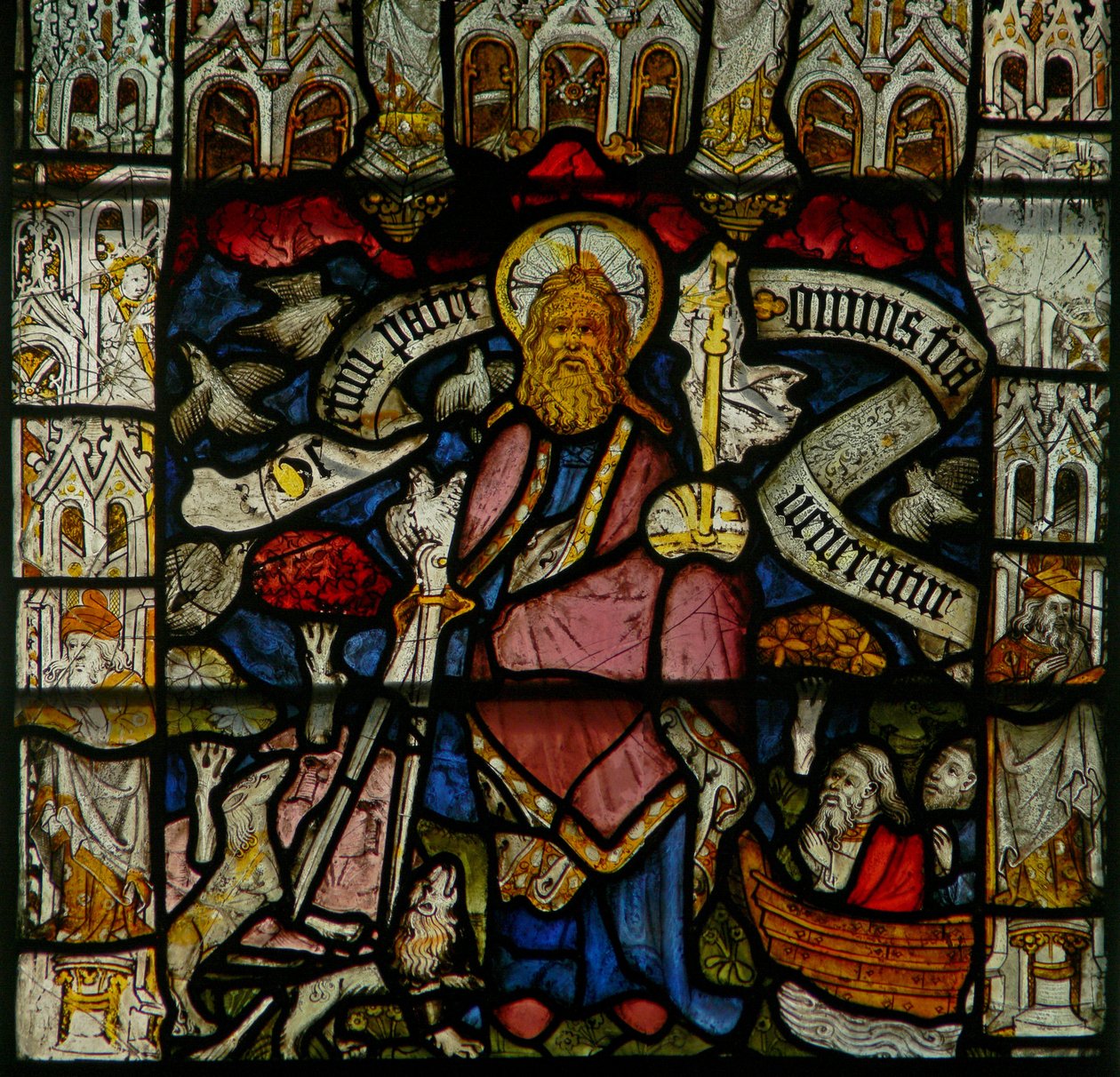Fenster w24 mit dem Te Deum - Gott, der Vater und Schöpfer von English School
