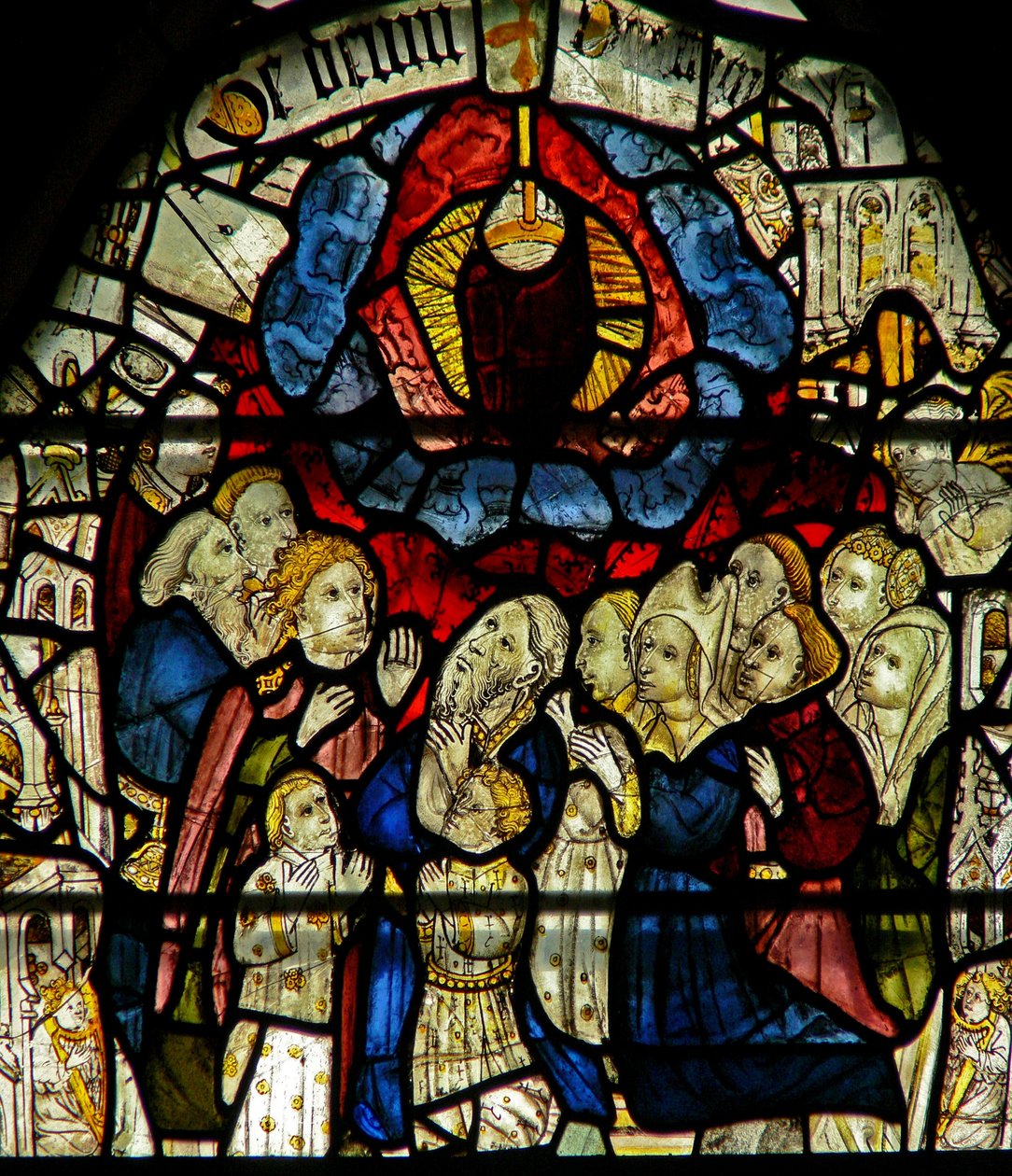 Fenster w24 mit dem Te Deum - Wir loben dich, o Gott von English School