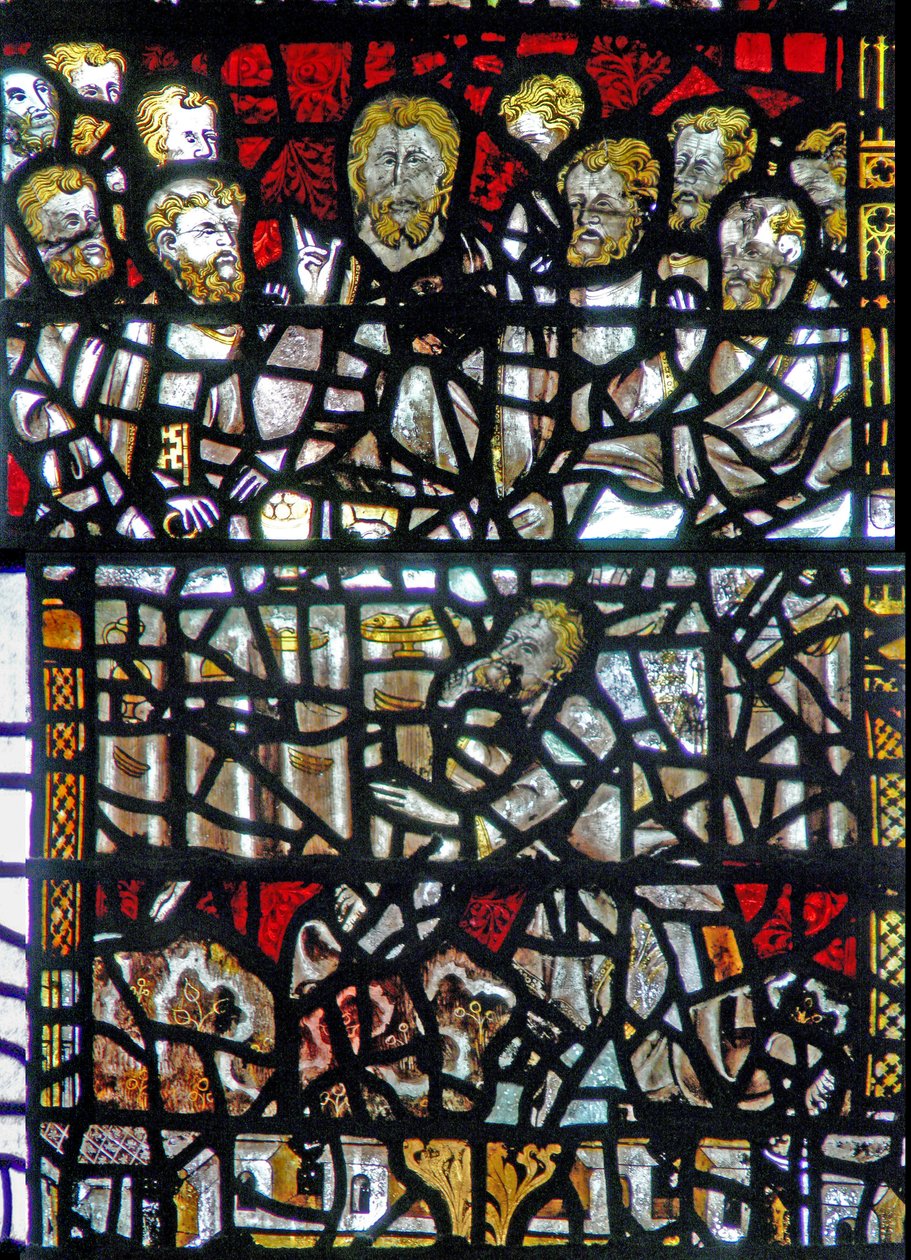 Fenster w3, Das letzte Abendmahl darstellend - ungewöhnlich, Judas ist im Vordergrund von English School