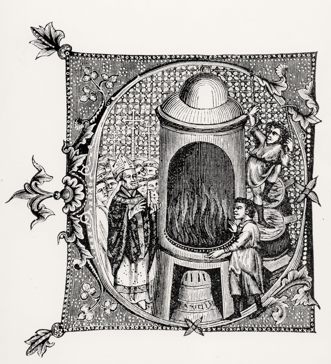 Historiierte Initiale C aus Divinorum Officiorum von William Durand, Illustration aus Wissenschaft und Literatur im Mittelalter und der Renaissance, geschrieben und graviert von Paul Lacroix, 1878 von English School English School