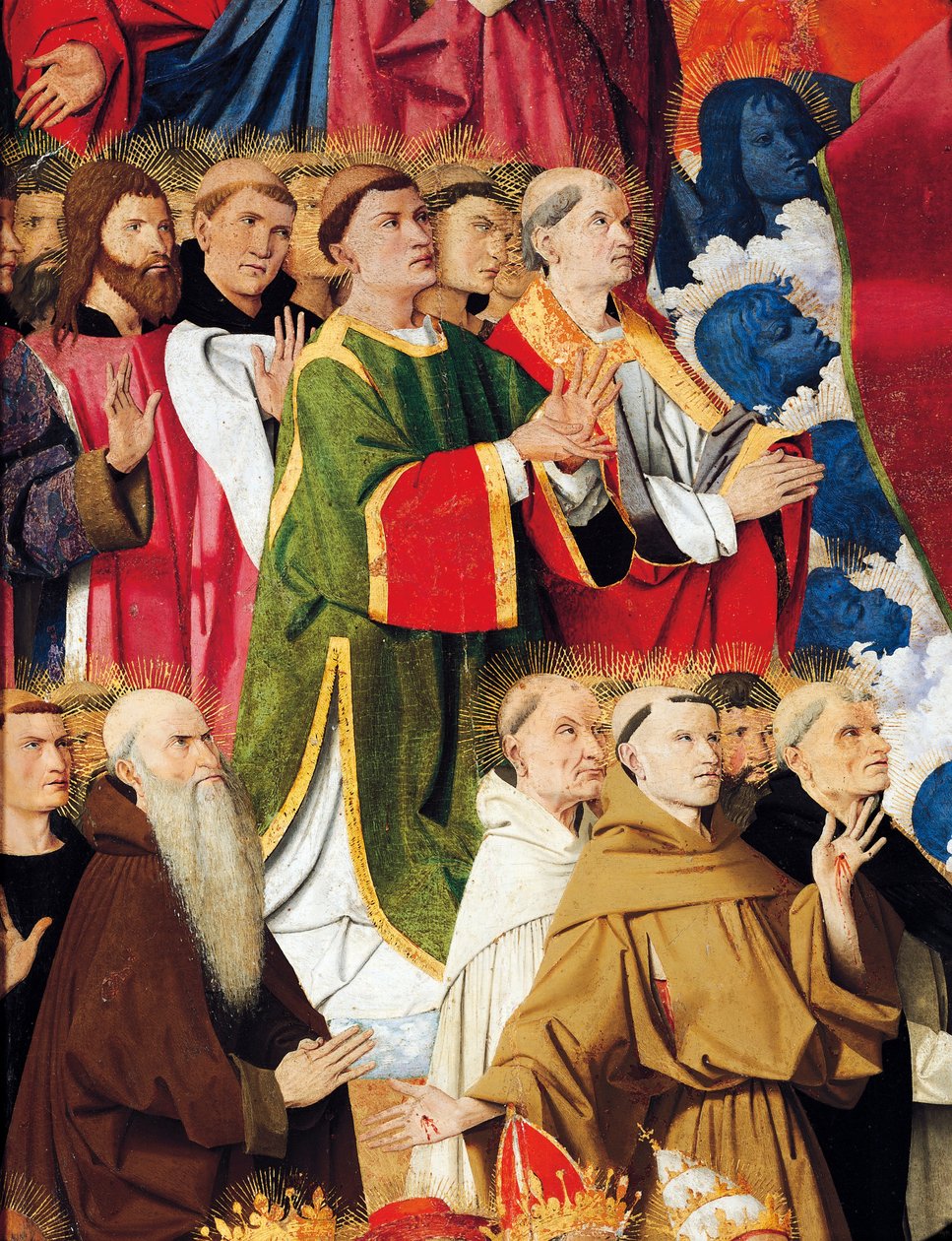 Religiöse Orden und Klerus, (Detail) aus dem Krönungsaltar der Jungfrau von Enguerrand Quarton (circa 1410-1466), Tempera auf Holz von Enguerrand Quarton